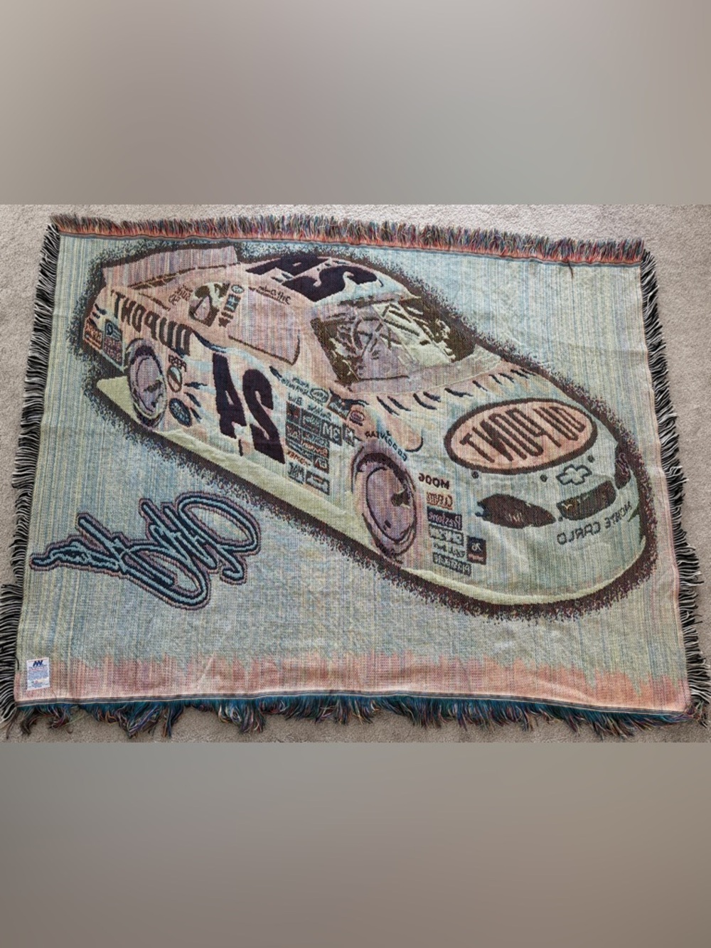 Vintage Jeff Gordon #24 DuPont NASCAR Woven Tapestry Throw Blanket New - Picture 8 of 11